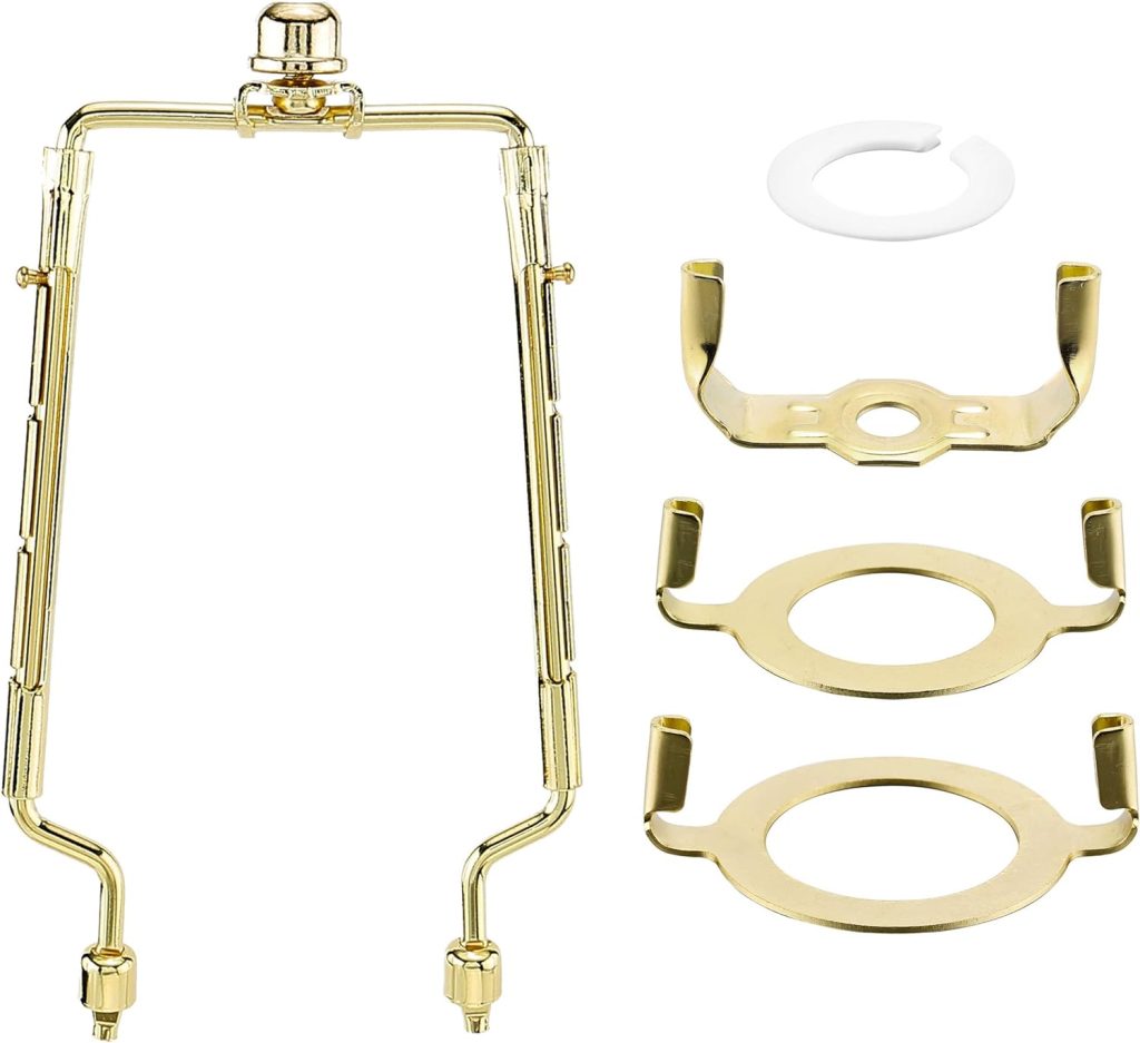Mornajina 7 8 9 10 inch Lamp Shade Harp Holder, Adjustable Lamp Harps and Finals, Fit both Standard Lamp Rod and E26 E27 Light Base UNO Fitter Adapter Converter Finial Set (Gold)