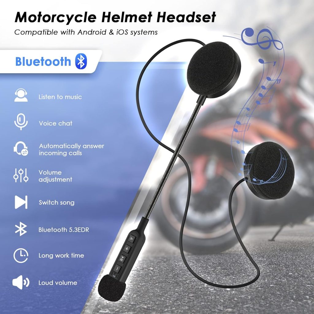 Motorcycle Helmet Bluetooth 5.3 Headset Speakers with 900mAh Battery, Outdoor Wireless Headphones Hands Free, Music Call Control,Auto Answer for Motorbike Sport Cycling, Skilling, Riding Earphones