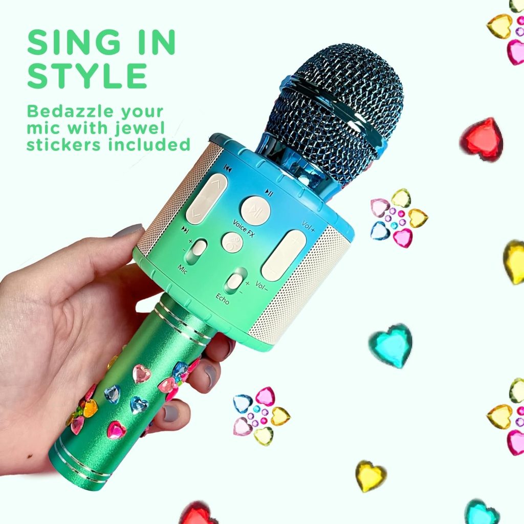 Move2Play, Kids Karaoke Microphone | Personalize with Jewel Stickers | Birthday Gift for Girls, Boys  Toddlers | Girls Toy Ages 3, 4-5, 6, 7, 8+ Years Old