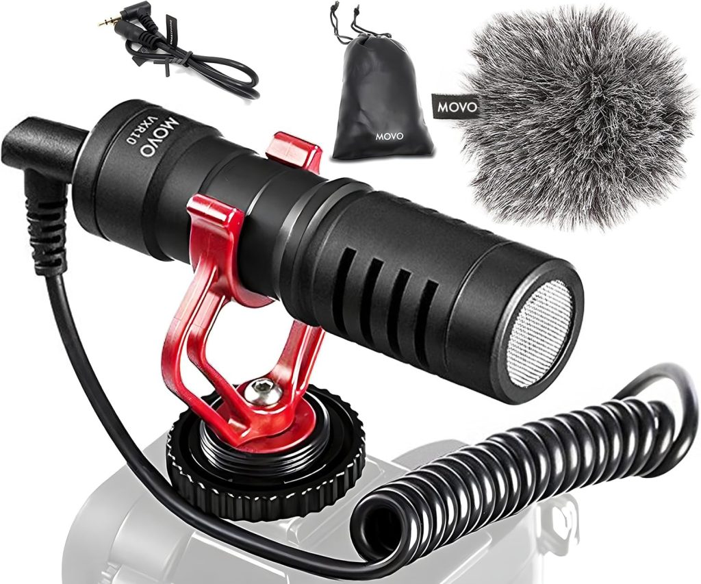 Movo VXR10 Universal Video Microphone with Shock Mount, Deadcat Windscreen, Case for iPhone, Android Smartphones, Canon EOS, Nikon DSLR Cameras and Camcorders