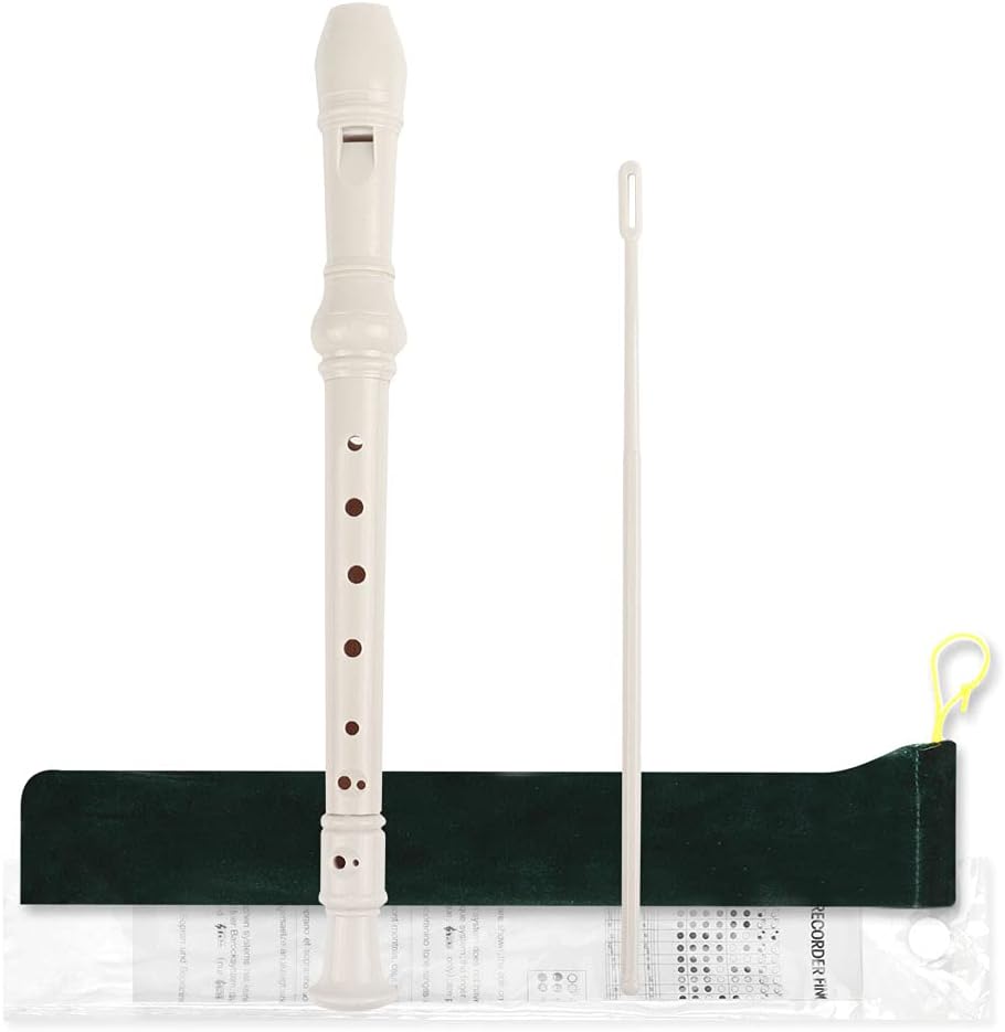 Mr.Power Soprano Recorder ABS Plastic Recorders German Style C Key with Cleaning Rod, Fingering Chart, Case Bag (White)