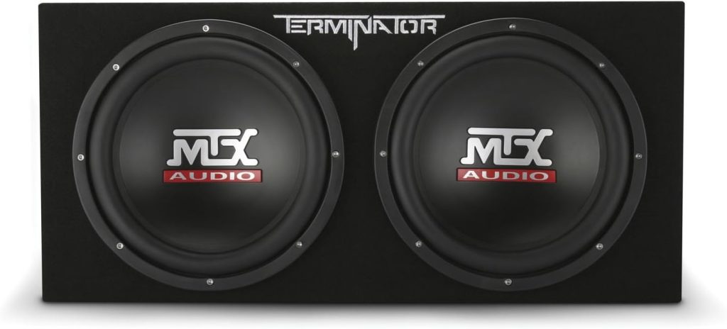 MTX Terminator 12 Inch 1200 Watt 2 Ohm Single Voice Coil Audio Dual Loaded Subwoofer Speaker Box Enclosure for Vehicle Sound System, Black
