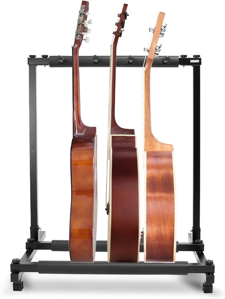 Multi Guitar Stand， Folding Guitar Rack，3 Holder Guitar Stand,Guitar Rack for Multiple Guitars for Acoustic, Electric, Bass Guitar  Guitar Bag/Case, Black (3 Holder)