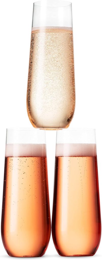 Munfix 48 Pack Stemless Plastic Champagne Flutes Disposable 9 Oz Clear Plastic Toasting Glasses Shatterproof Recyclable and BPA-Free