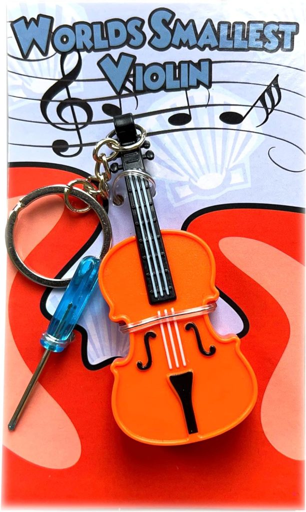 MunnyGrubbers - Worlds Smallest Violin Toy Keychain Playable with Music - Mini Tiny Violin Keychain with Sound - Boohoo, Send Your Condolences - Meme - Novelty - Funny - Joke - Gift - (WSV-V1-1P)