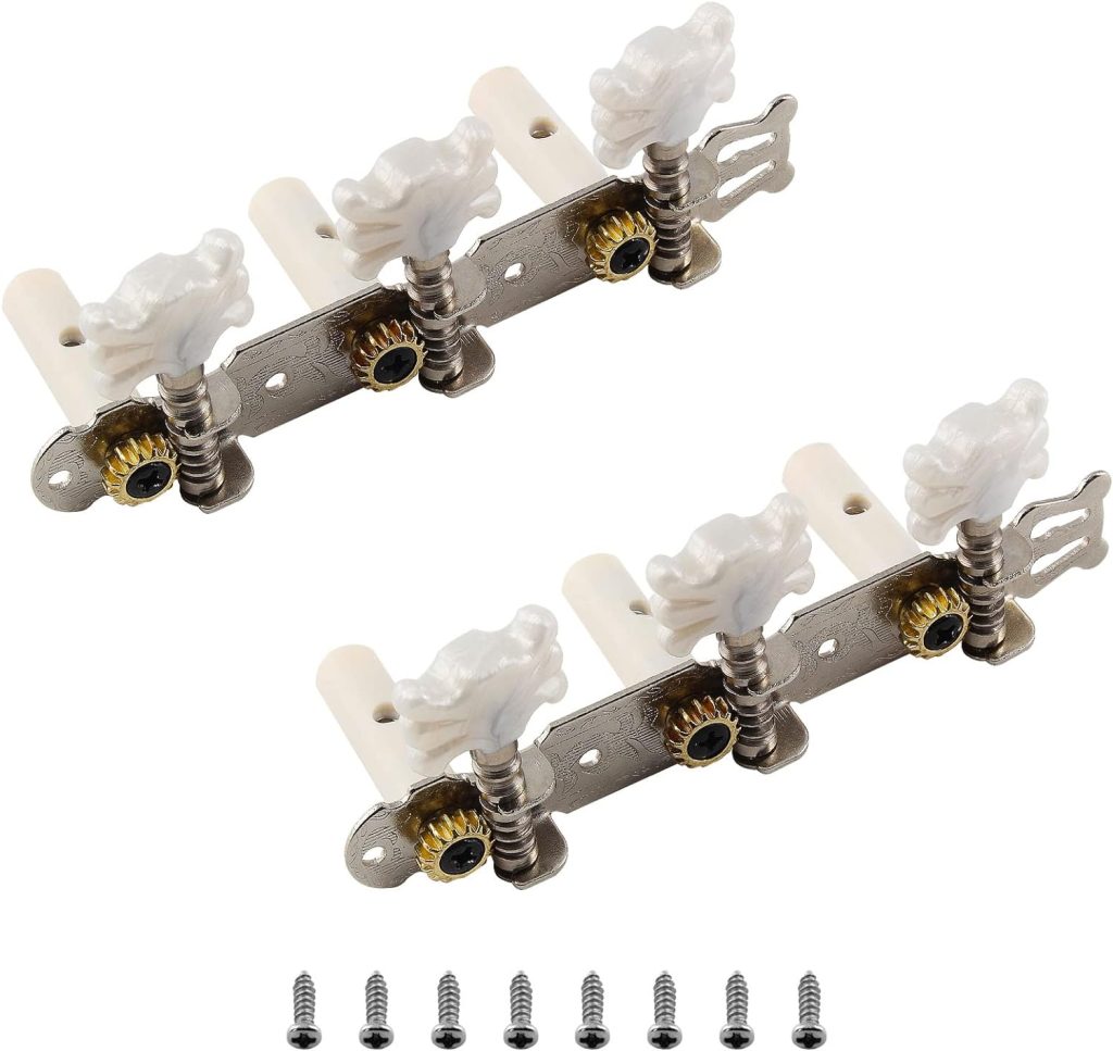 Murtenze 2 Pack 3 + 3 Tuning Pegs Keys Tuner Sealed, Guitar Machine Heads Tuner Knobs, Classical Guitar Tuners Tuning Pegs Keys Machine Heads for Acoustic Electric Guitars (White Button)…