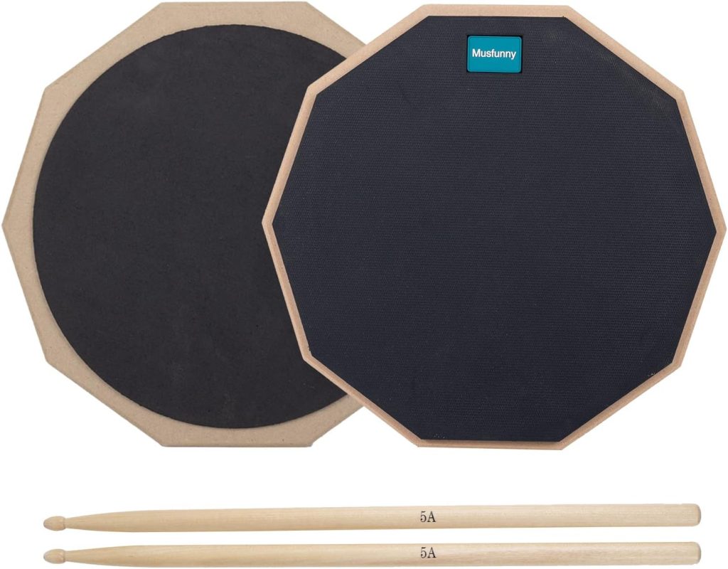 Musfunny Drum Practice Pad and Sticks 12 Inch Silent Drum Pad Double Sided Snare Drum Mute Pads with 5A Drumsticks Storage Bag for Practice Drumming (12 inch Black)