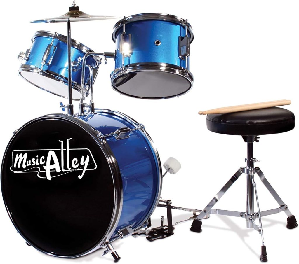 Music Alley 3 Piece Kids Drum Set with Throne, Cymbal, Pedal  Drumsticks, Blue, (DBJK02)