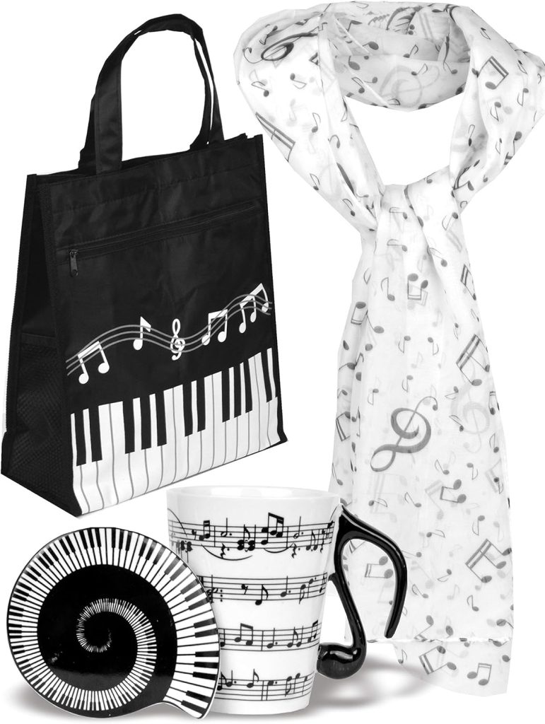 Music Lover Gifts, Music Gifts, Christmas Gifts,Music Teacher Gifts for Women, Gifts for Music Teachers, Music Gift for Piano Teachers and Musicians, Musical Notes Print Scarf, Piano Keys Handbag