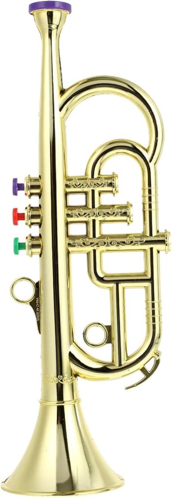 Musical Instruments Play Toy 3 Tones Trumpet for Kids, Ages 3+, Plastic Trumpet in Metallic, Wind and Brass Instrument Band in School/Home, Musical Gift