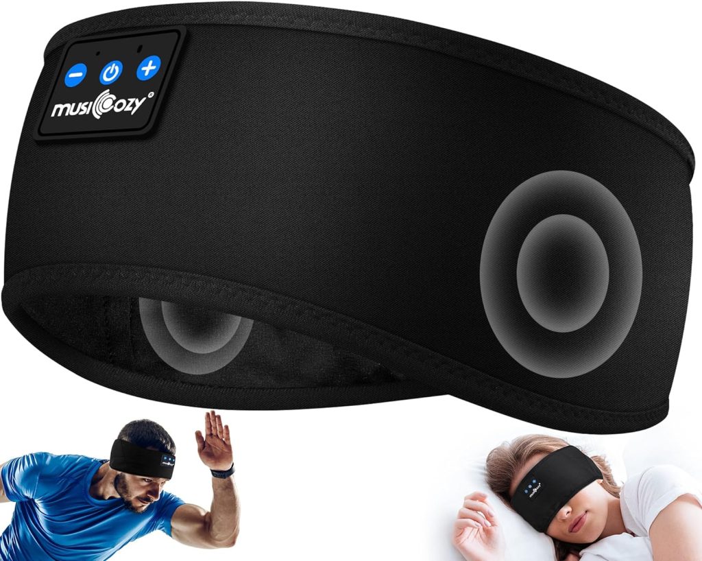 MUSICOZY Sleep Headphones Bluetooth 5.2 Headband, Sports Wireless Earphones Sweat Resistant Earbuds Sleeping Headphone with Ultra-Thin HD Stereo Speaker for Workout Running Cool Gadgets Unique Gifts
