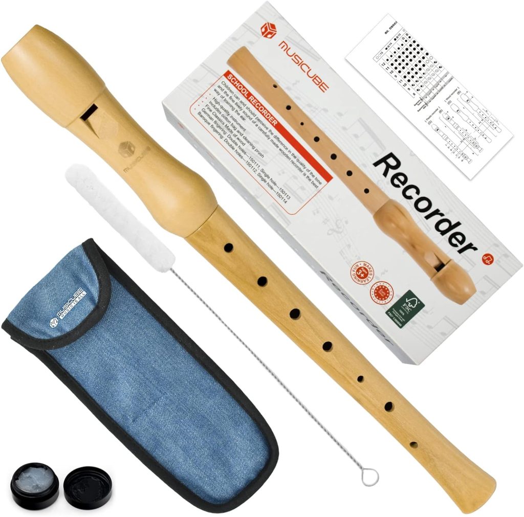 MUSICUBE Soprano Recorder German Fingering Single Hole Wooden Recorder Flauta with Cleaning Rod Musical Instrument for Beginner Kids Adults