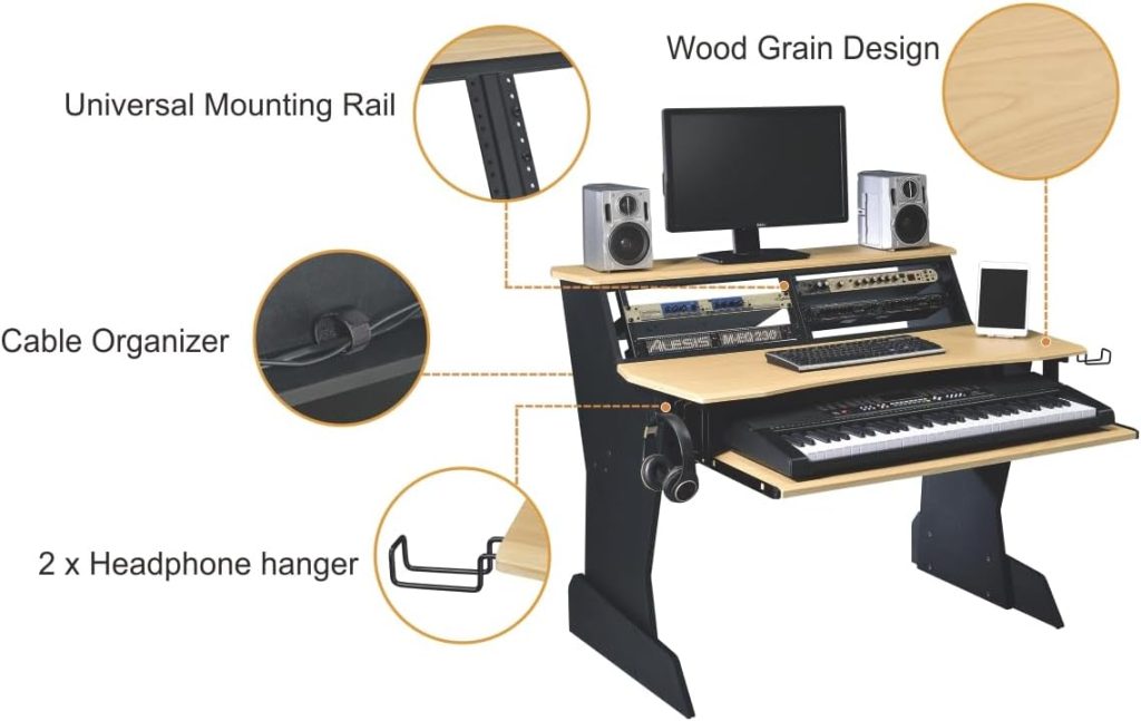 Musiea BE200 Series Music Studio Desk Workstation with 2 x 4U Rack (Natural)