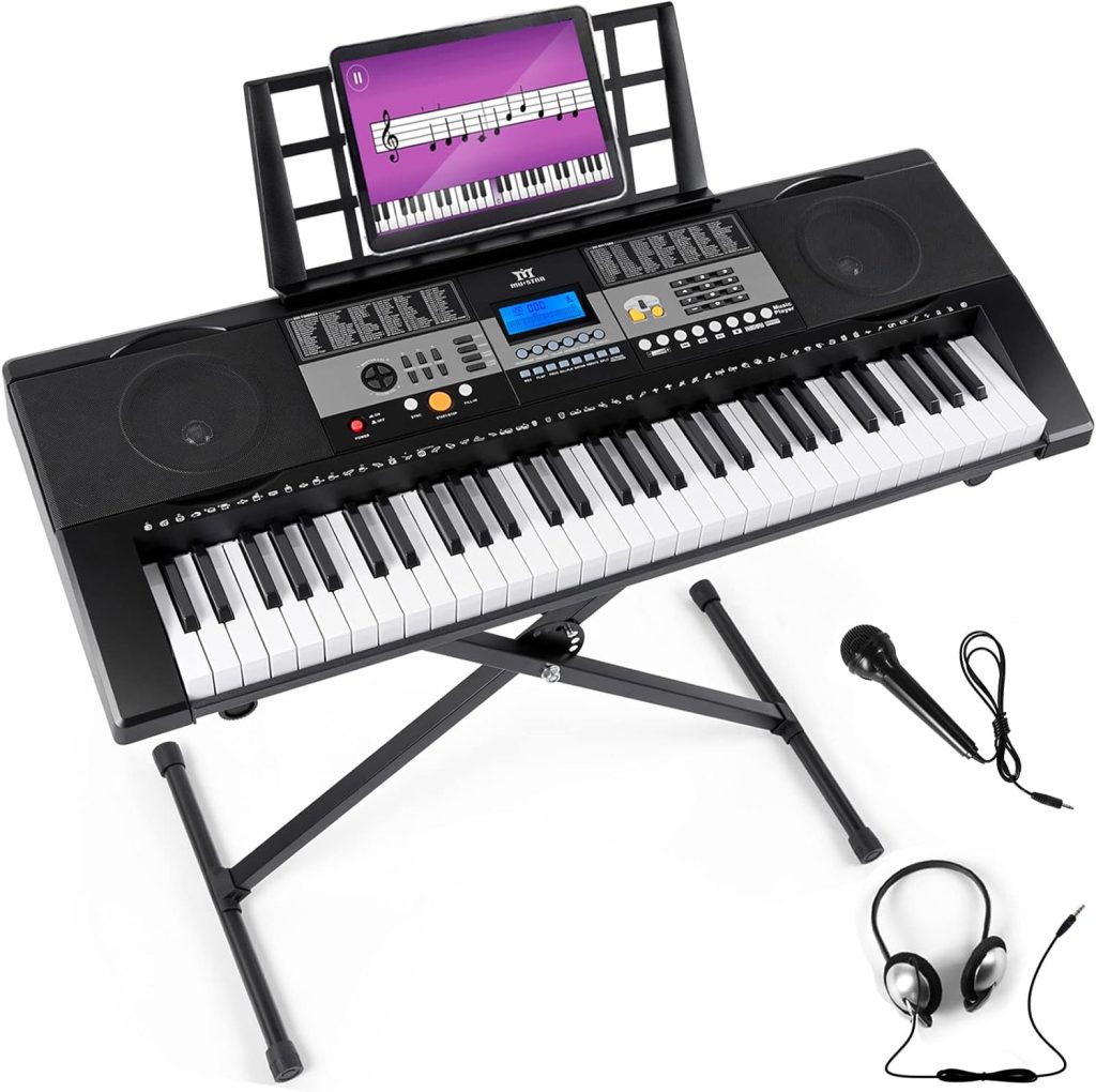 Mustar 61 Key Keyboard Piano, Electronic Touch Sensitive Keys Portable, Headphones, Microphone, Piano Stand and Stool,Full Size Keys/LCD Screen