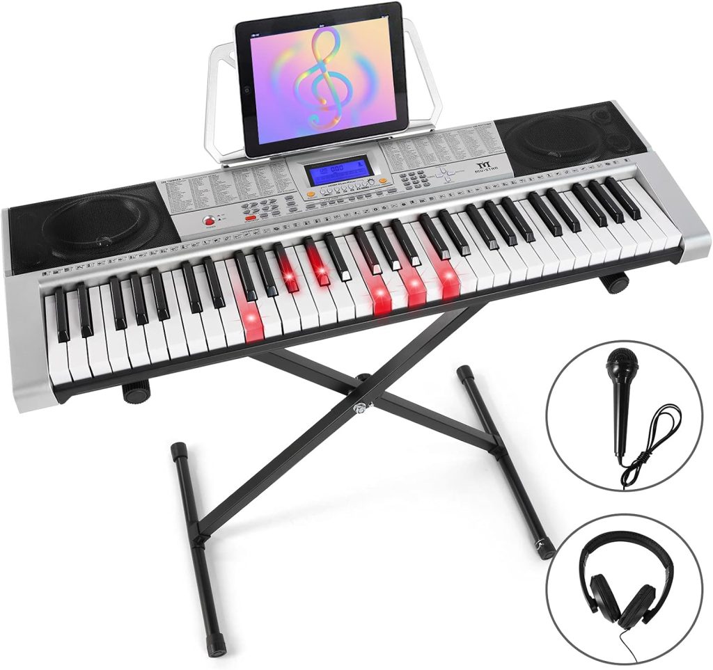 MUSTAR 61 Key Piano Keyboard, Electric Piano Keyboard with Lighted Up Keys, Learning Keyboards Piano for Beginners, Piano Stand, LCD Screen, Headphones, Microphone, Kids Birthday Gifts