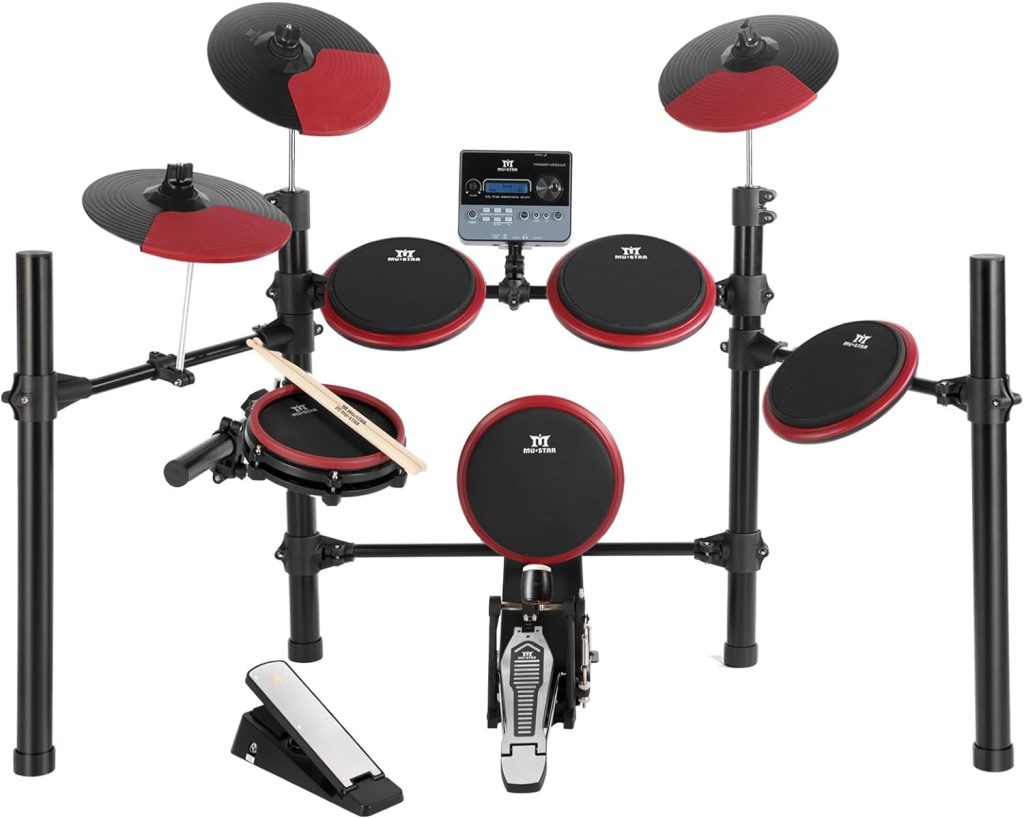 MUSTAR Electronic Drum Set for Adults Kids Beginners with 225 Sounds, Drum Throne, Electric Drum Sticks  Audio Cables, Stable Steel Frame, 15 Drum Kits, Holiday Birthday Gifts,8 Piece
