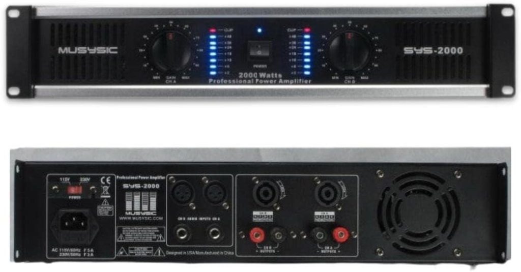 MUSYSIC 2 Channel Power Amplifier Distortion Free and Clear Sound - Professional 2U Chassis Rack Mount Amplifiers for DJs/Experts/Events w/ATR Technology/XLR and 1/4 Inch Inputs - 2000Watts