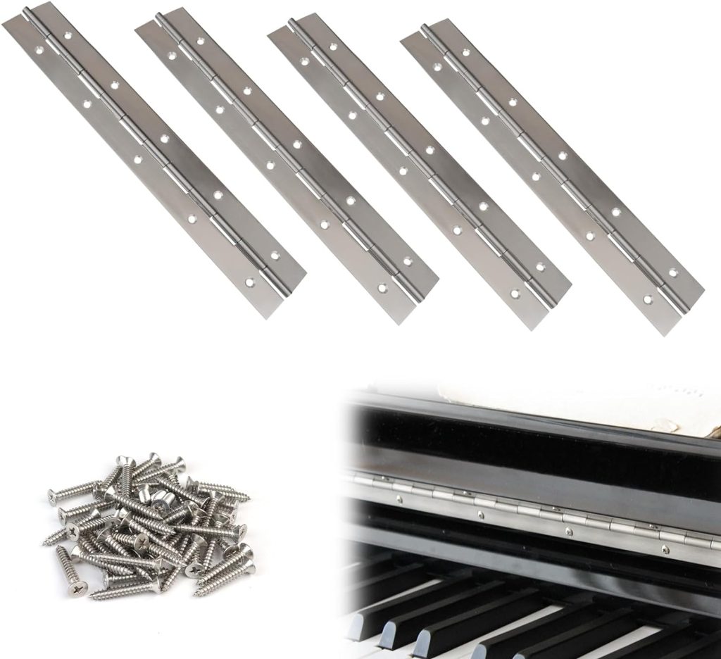 Muzata 4Pack Heavy Duty Stainless Steel Piano Hinge 12inch Continuous Hinge with Holes for Cabinet Boat Door Storage Box, 2 Open Width 0.06 Leaf Thickness Come with Screws M016