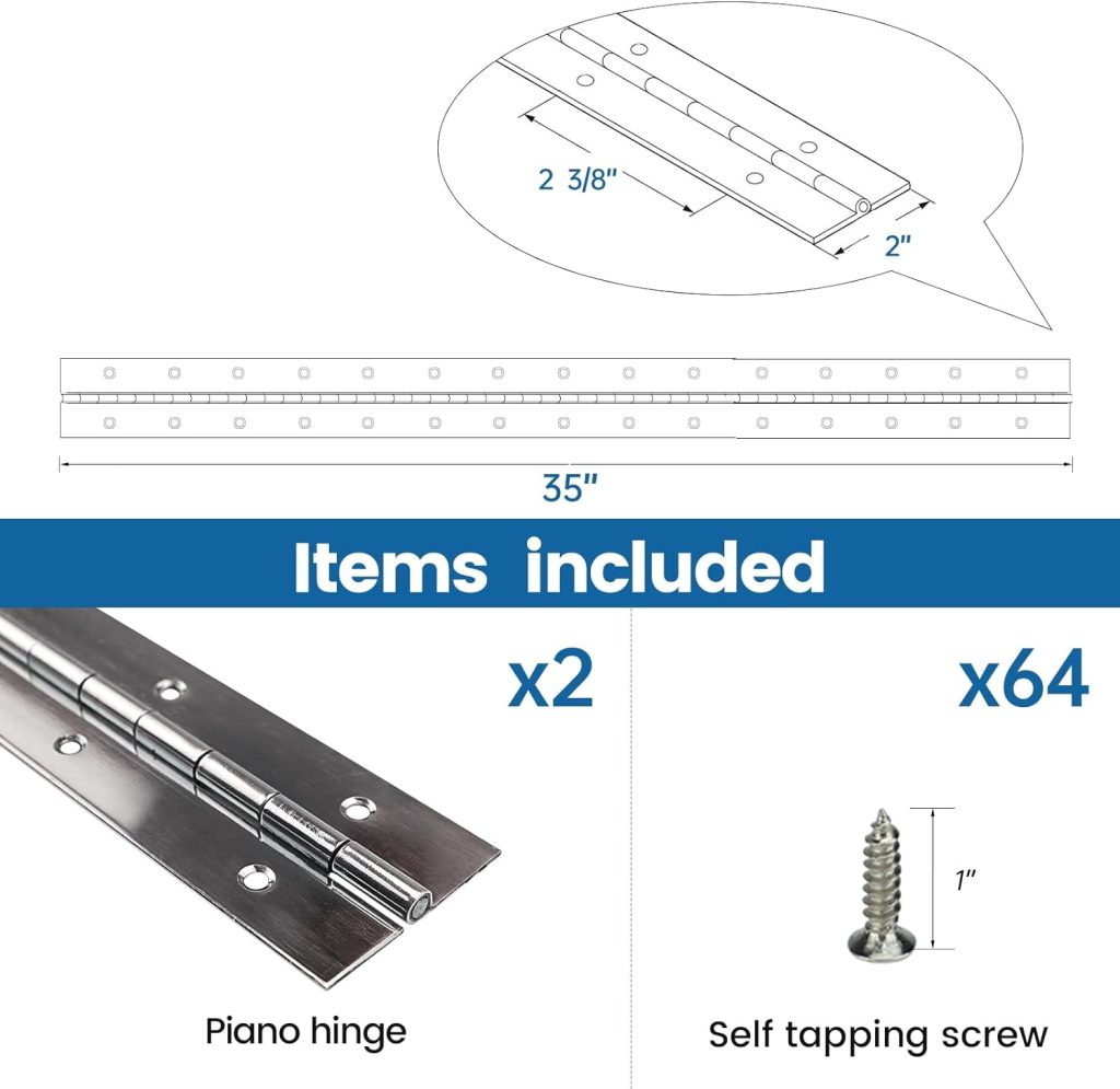 Muzata 4Pack Heavy Duty Stainless Steel Piano Hinge 12inch Continuous Hinge with Holes for Cabinet Boat Door Storage Box, 2 Open Width 0.06 Leaf Thickness Come with Screws M016