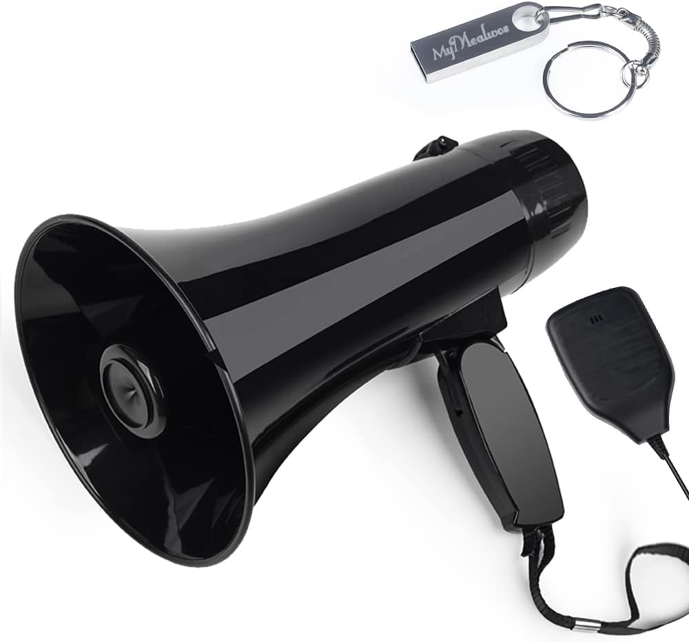 MyMealivos 35 Watt Power Portable Megaphone Speaker PA Bullhorn with Detachable Handheld Microphone, Built-in Siren, USB Flash Drive  240S Recording (Black)