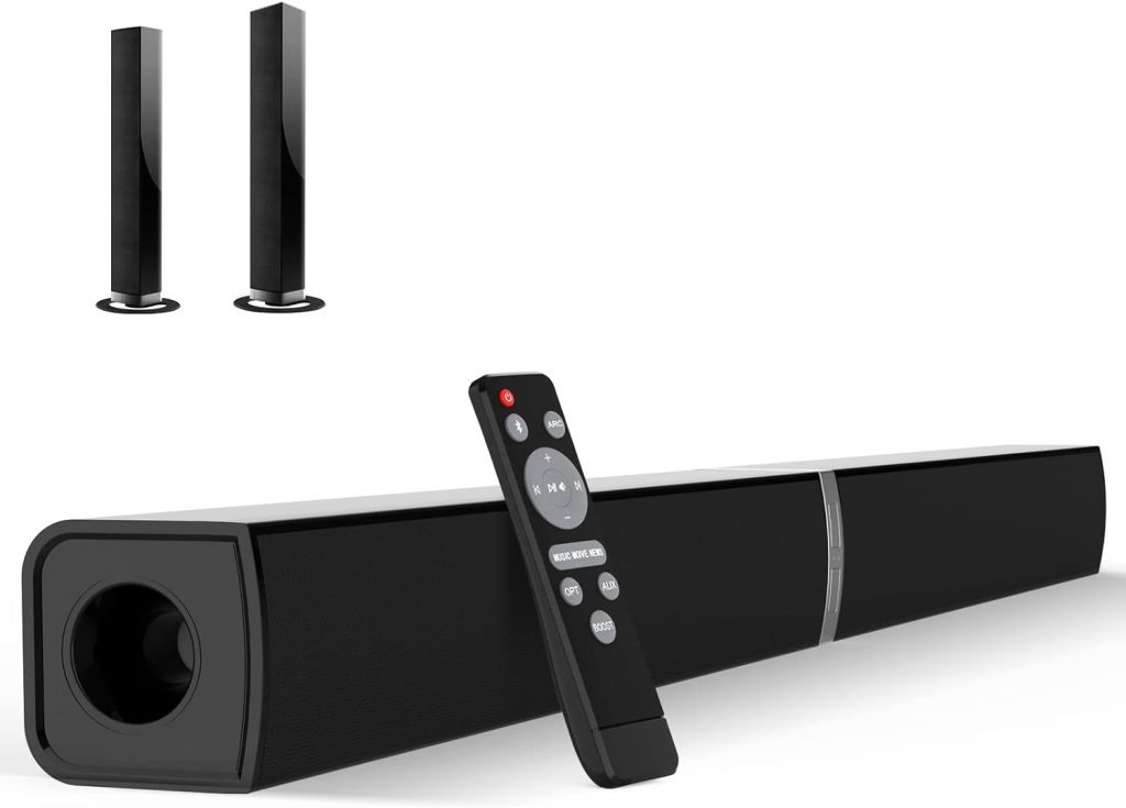 MZEIBO TV Sound Bar, Sound Bars for TV Bluetooth 5.0 Soundbar 50W 32Inch Split Soundbars with HDMI-ARC/Optical/AUX Connection, 2-in-1 Detachable Soundbar for Home Theater Audio