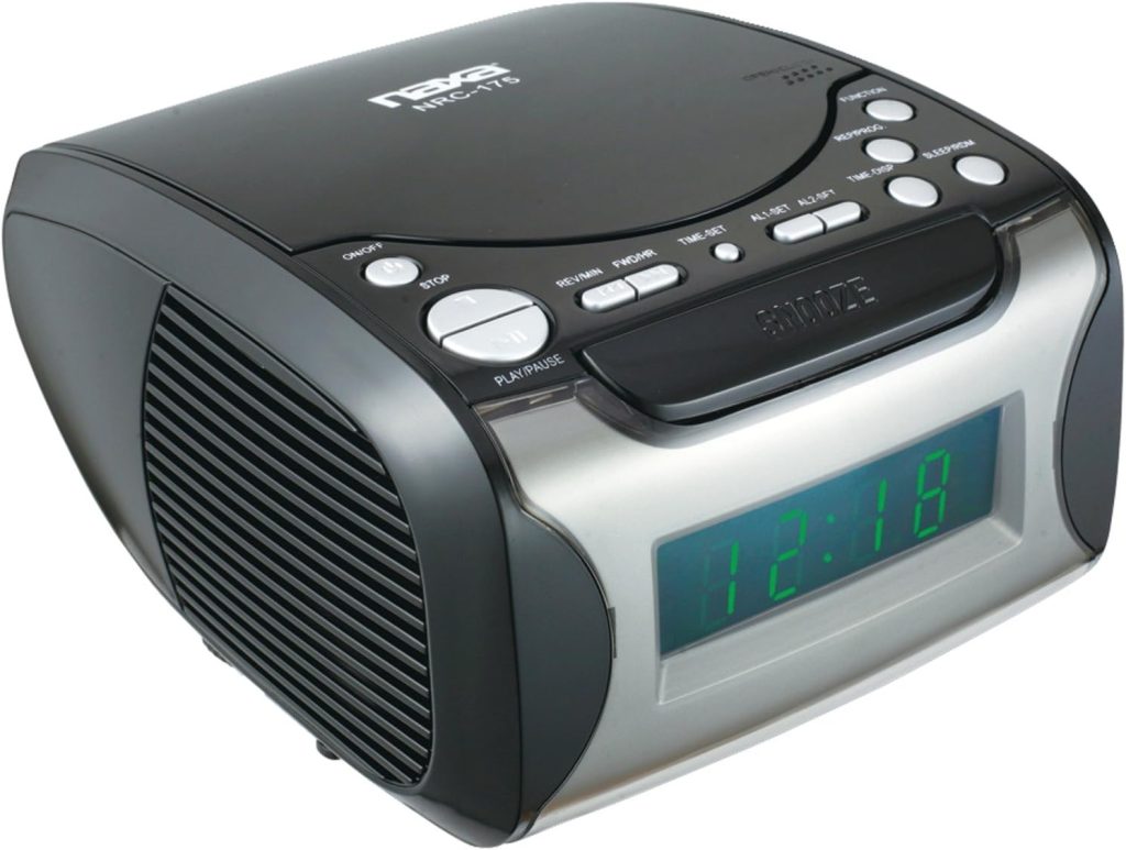 NAXA Electronics NRC-175 Digital Alarm Clock Tuning AM/FM Radio and CD Player - Black Lacquer
