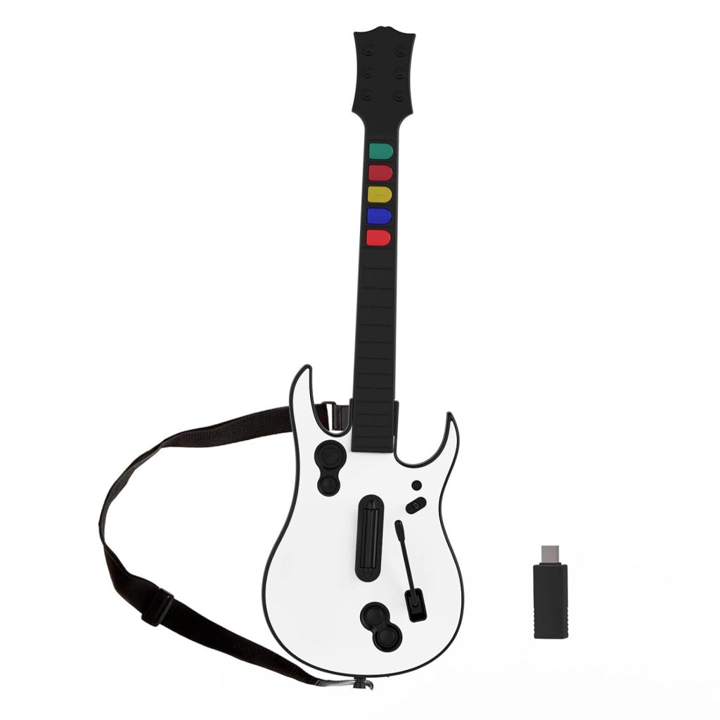 NBCP Guitar Hero Guitar, Wireless PC Guitar Hero Controller for PlayStation 3 PS3 with Dongle for Clone Hero, Rock Band Guitar Hero Games White