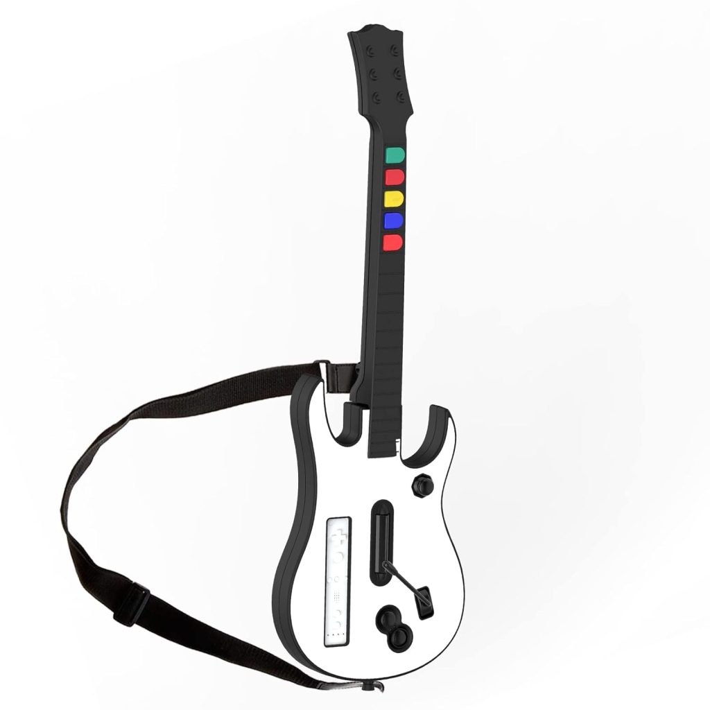 NBCP Guitar Hero Wii, Wireless Guitar for Wii Guitar Hero Clone Hero and Rock Band Games (Excluding Rock Band 1), Color White