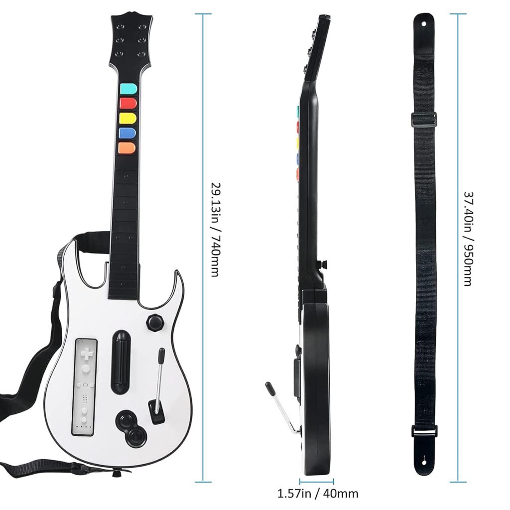 NBCP Guitar Hero Wii, Wireless Guitar for Wii Guitar Hero Clone Hero and Rock Band Games (Excluding Rock Band 1), Color White