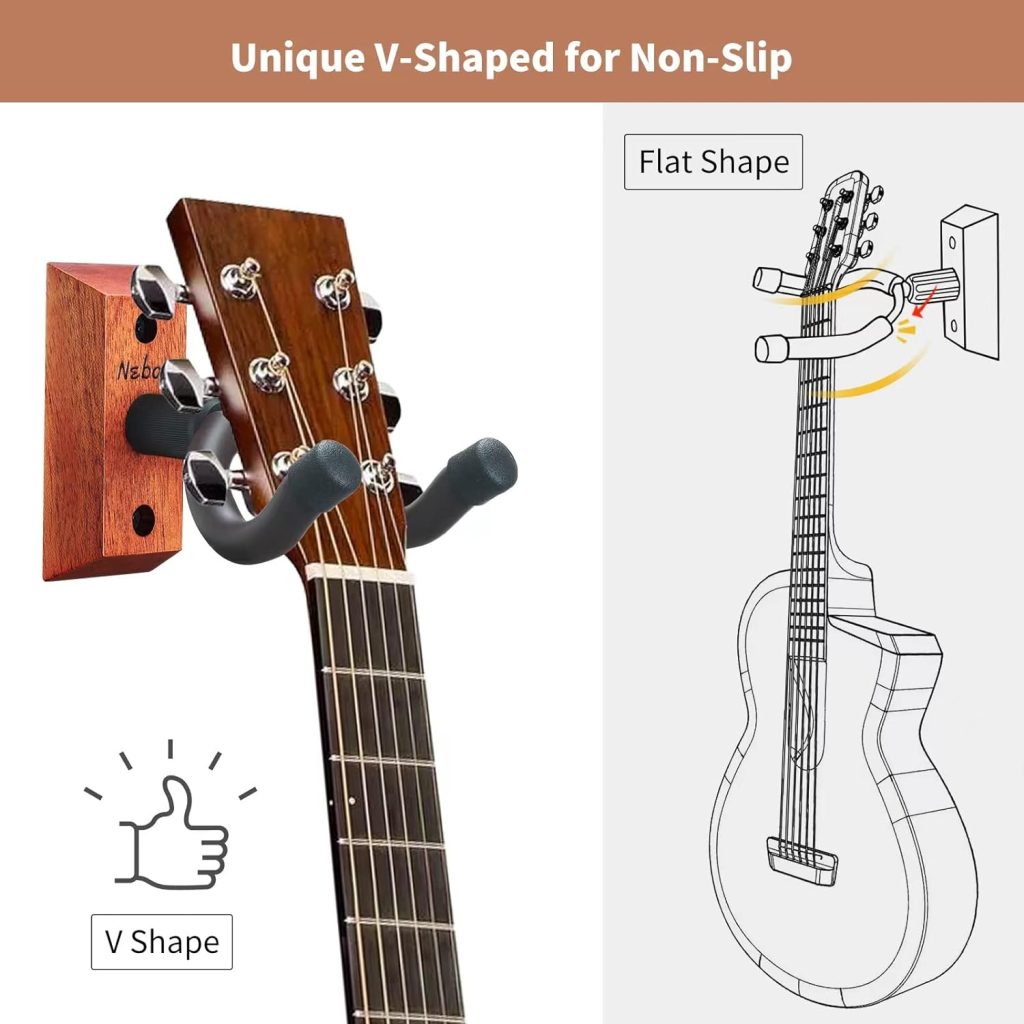 Neboic 3 Pack Guitar Wall Mount, Wood Guitar Wall Hanger, Guitar Hook, Guitar Accessories for Acoustic Electric Bass Guitar Ukulele Banjo Mandolin
