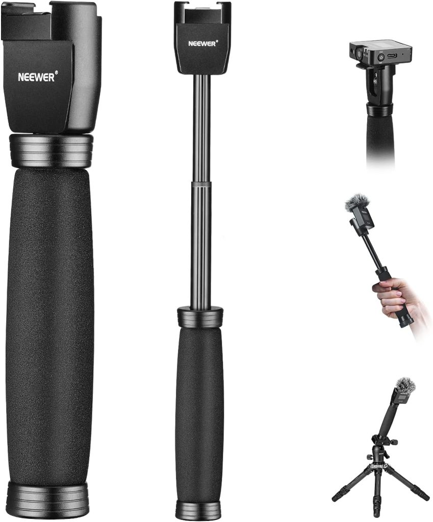 NEEWER 12/30cm Telescoping Interview Mic Handle for Wireless Go, Lavalier Video Microphone Handheld Adapter with Cold Shoes Compatible with RODE Wireless Go II DJI Mic NEEWER CM22, MS004