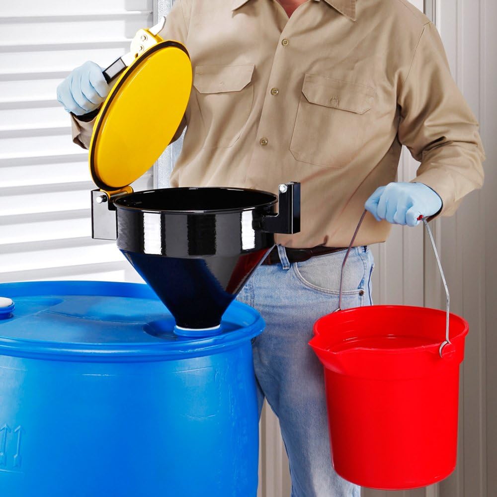 New Pig Drum Funnel | Burpless Steel Drum Funnel | for 5 to 55 Gallon Steel or Poly Drums w/ 2 NPT | Overfill Preventer | Yellow | DRM1127-YW-NPT