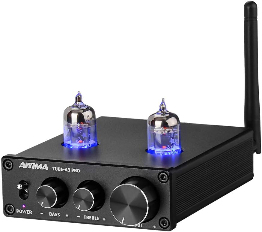 [New Upgraded] AIYIMA A3 PRO GE5654 Tube Preamplifier Bluetooth 5.0 with Treble  Bass Adjustment DC12V HiFi Audio Preamp for Home Audio Amplifier System(Black+BT 5.0)