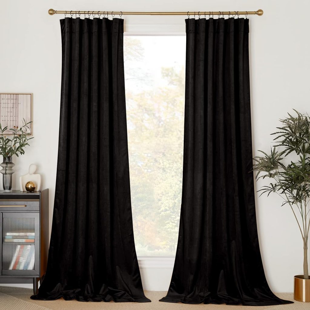 NICETOWN Black Blackout Curtains for Backdrops, Thermal Insulated Noise Reducing Velvet Curtains for Film, Extra Long Window Curtains for Large Door Windows (2 Panels, 52-inch Wide x 120-inch Long)