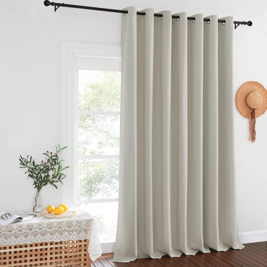 NICETOWN Extra Wide Blackout Sliding Door Curtains 95 inch Length - Grommet Insulated Curtain Light  Sound Blocking Drape for French Door/Patio Door (Natural, W100 x L95, 1 Panel)