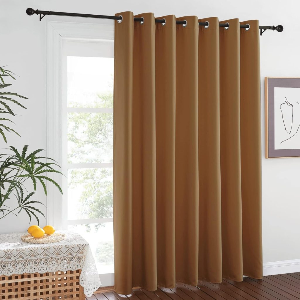 NICETOWN Patio Curtain for Sliding Glass Door - Grommet Blackout Thermal Curtain Room Darkening Sound Reducing Drape for Bedroom/Living Room (Gold Brown, 1 Panel, W100 x L84)