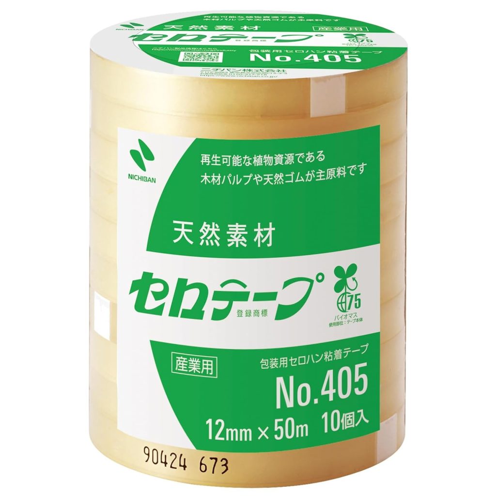 Nichiban Cello Tape, Large Roll, Plant Type, No. 405, 0.5 inches (12 mm) x 164.4 ft (50 m), 405-12 x 50, Pack of 10 Rolls