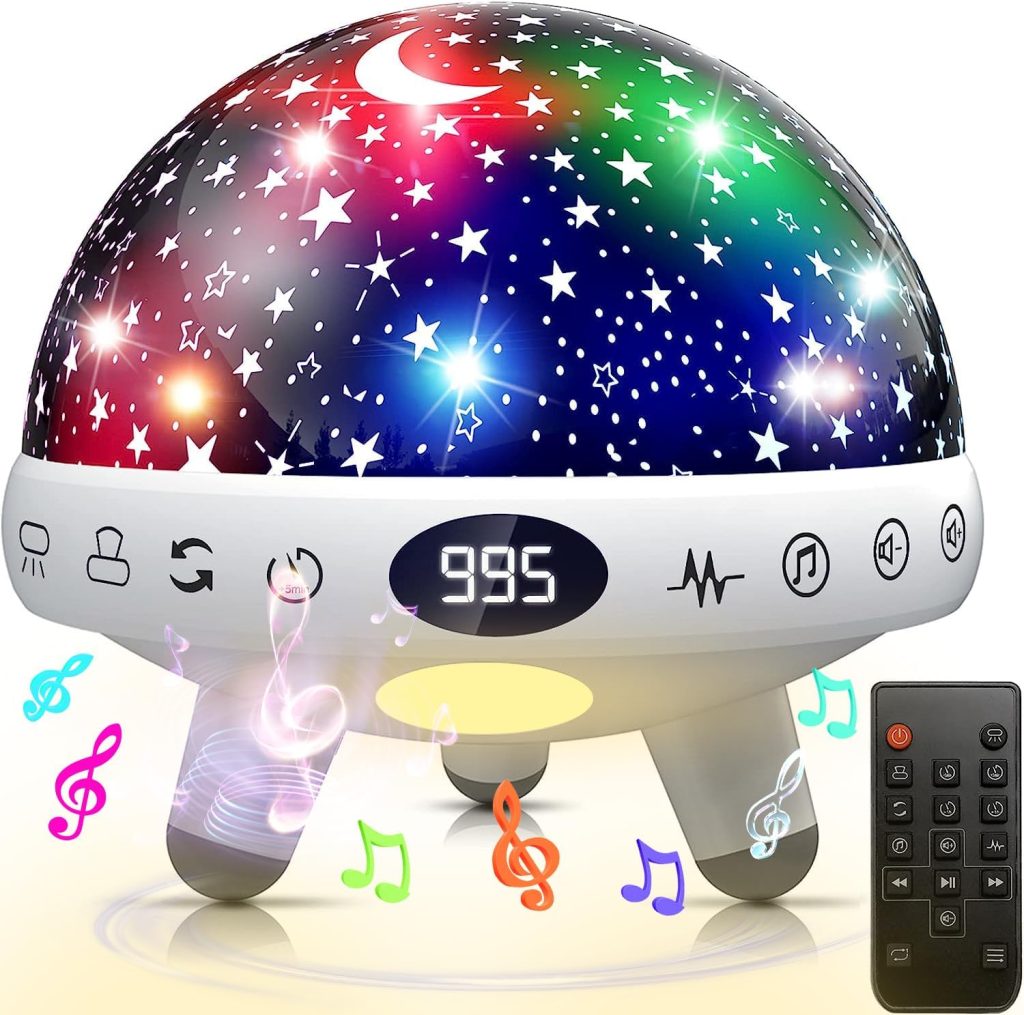 Night Lights for Kids Room with Sound Machine Baby Night Light Star Projector White Noise Machine for Baby Sleeping Soother Nursery Boys Girls Bedside Lamp 29 Soothing Sounds Remote Control Timer