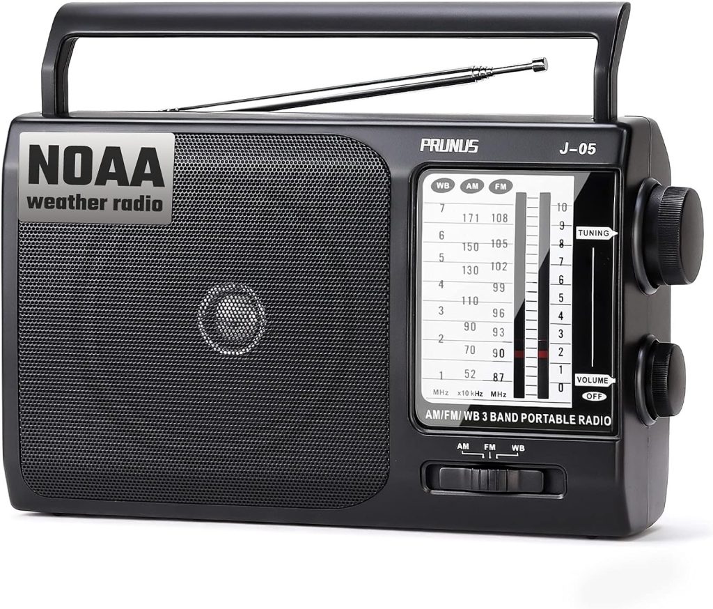 NOAA Weather AM FM Portable Radio with Best Reception, Transistor Radio, Battery Operated Radio by 3X D Cell Batteries or AC Power for Household  Outdoor, Plug in Wall by PRUNUS