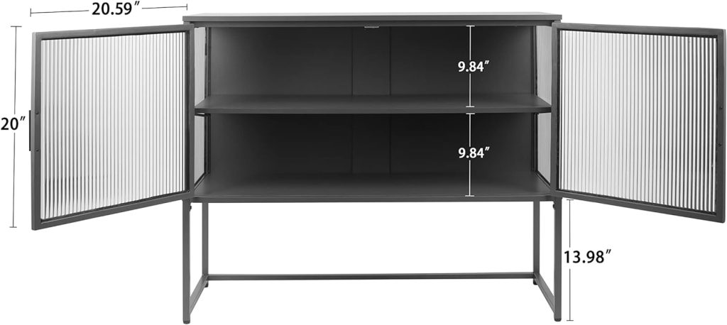 NOSGA Retro Style Fluted Glass Sideboard Storage Cabinet Simple Modern Console Table Detachable Wide Shelves Enclosed Dust-Free Storage Bottom Space for Living Room Bathroom Dining Room,Black
