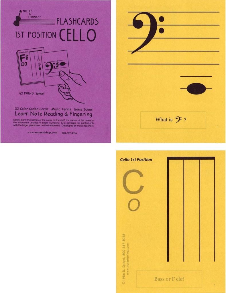 Notes  Strings Cello 1st Position 4.25X5.5 Regular Size Laminated Flashcards