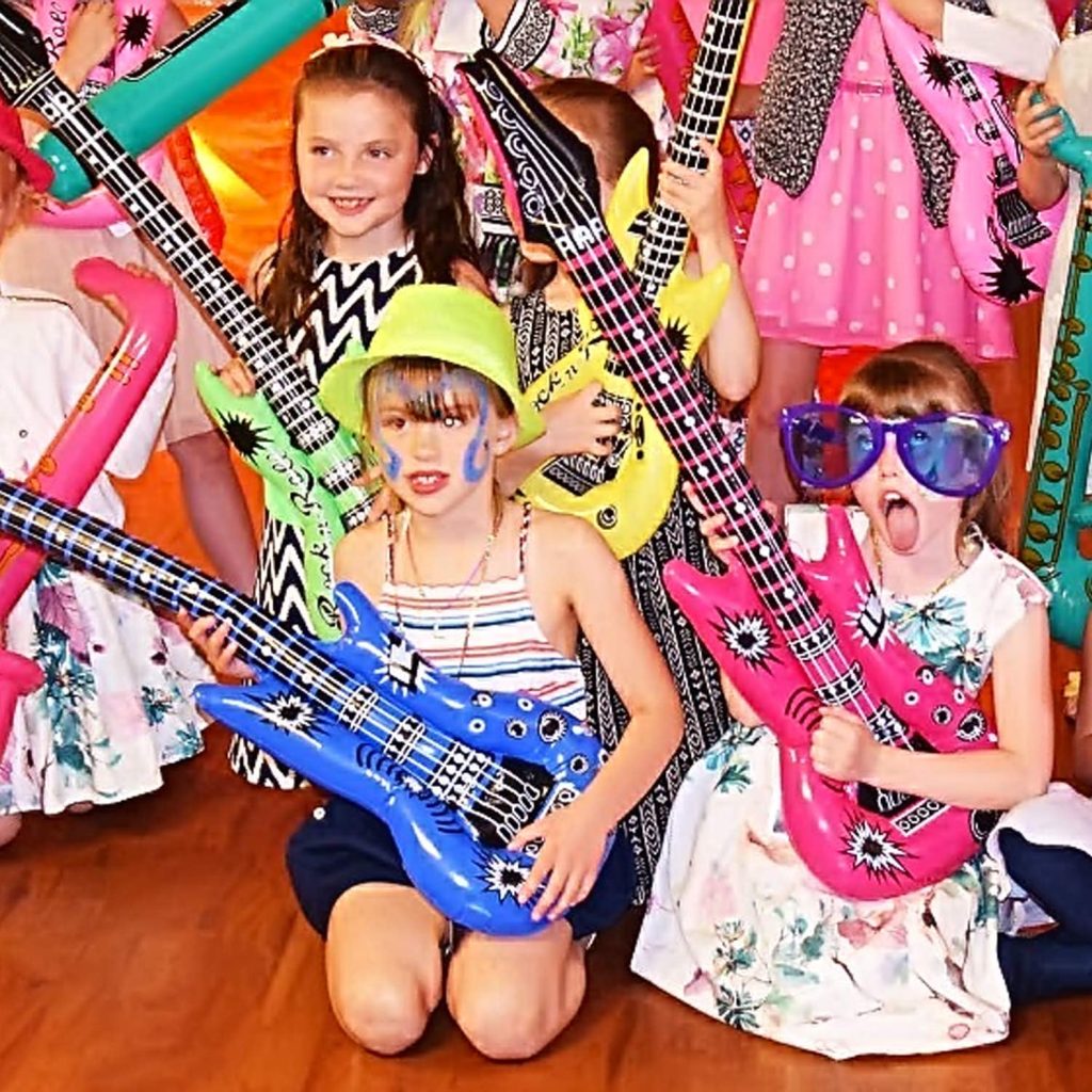 Novelty Place 12Pcs Inflatable Guitar for Kids - 35In Blow Up Electric Guitars Assorted Colors, Waterproof Inflatable Rock Star Guitar Toy for 80s 90s Musical Concert Themed Party Favor