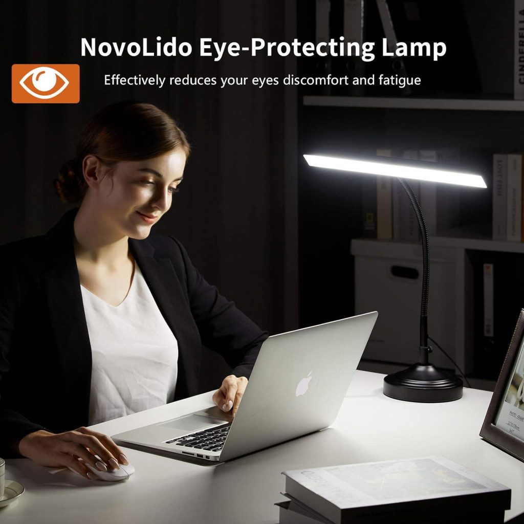 NovoLido LED Piano Desk Lamp, 2-in-1 Bright Flexible Tall Table Lamp with Base  Clamp Interchangeable, 10W Architect Desk Lights for Home Office, 1000lm, 3 Color Modes, 30 Brightness Levels, Black