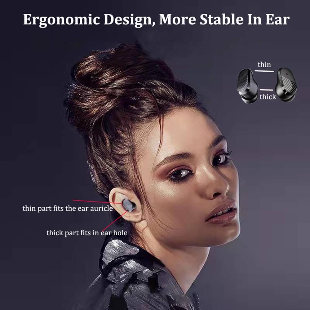 NVAHVA True Wireless Invisible Earbuds, Sleep Headphones with Microphone for iPhone Android Phone, USB-C Charge, IPX5 Waterproof, Touch Control, Small Bluetooth Ear Buds for Commute Sports (Black)