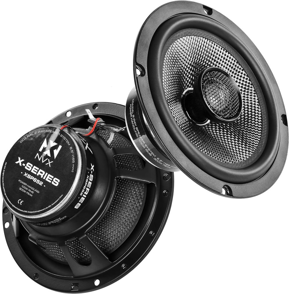 NVX XSP652 600W Peak (200W RMS) 6.5 X-Series 2-Way Coaxial Speakers with Carbon Fiber Cones and 1 Silk Dome Tweeters (Pair)