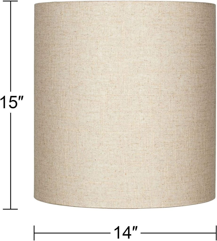 Oatmeal Tall Linen Medium Drum Lamp Shade 14 Top x 14 Bottom x 15 High (Spider) Replacement with Harp and Finial - Springcrest