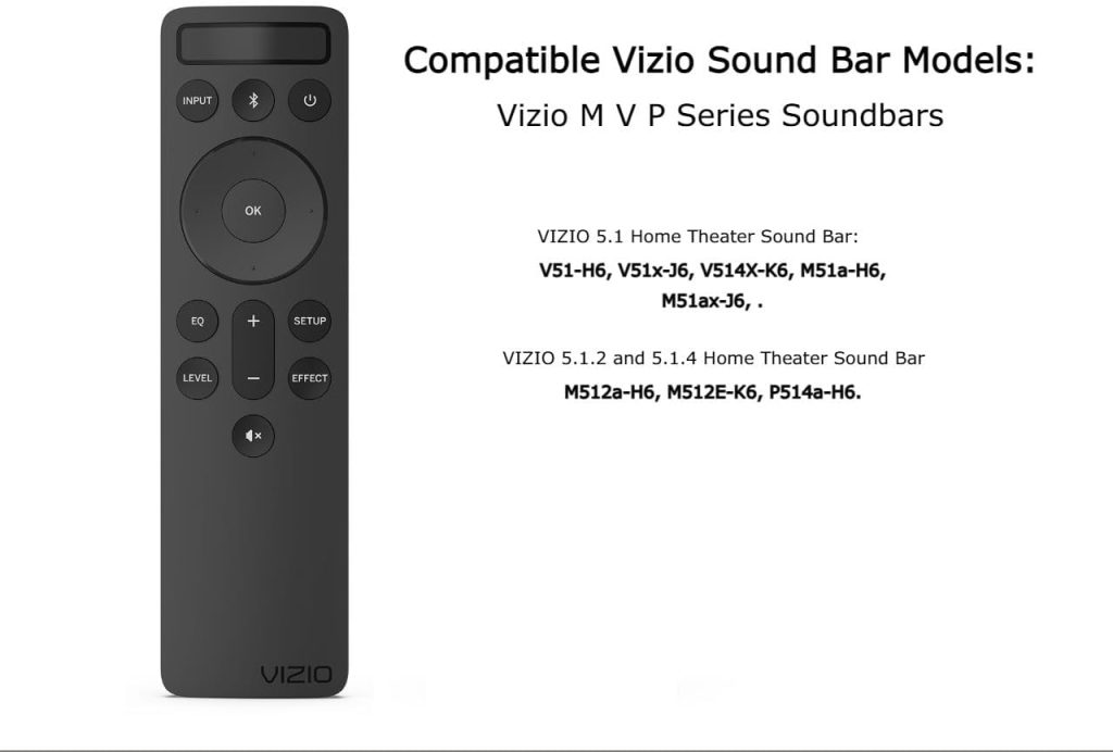 OEM Replacement Backlit Display Bluetooth Remote for Vizio 5.1 Premium Sound Bar Home Theater System M512-H6, V51-H6, V51x-J6, M51a-H6, M512a-H6, 51AX-J6, P514A-H6