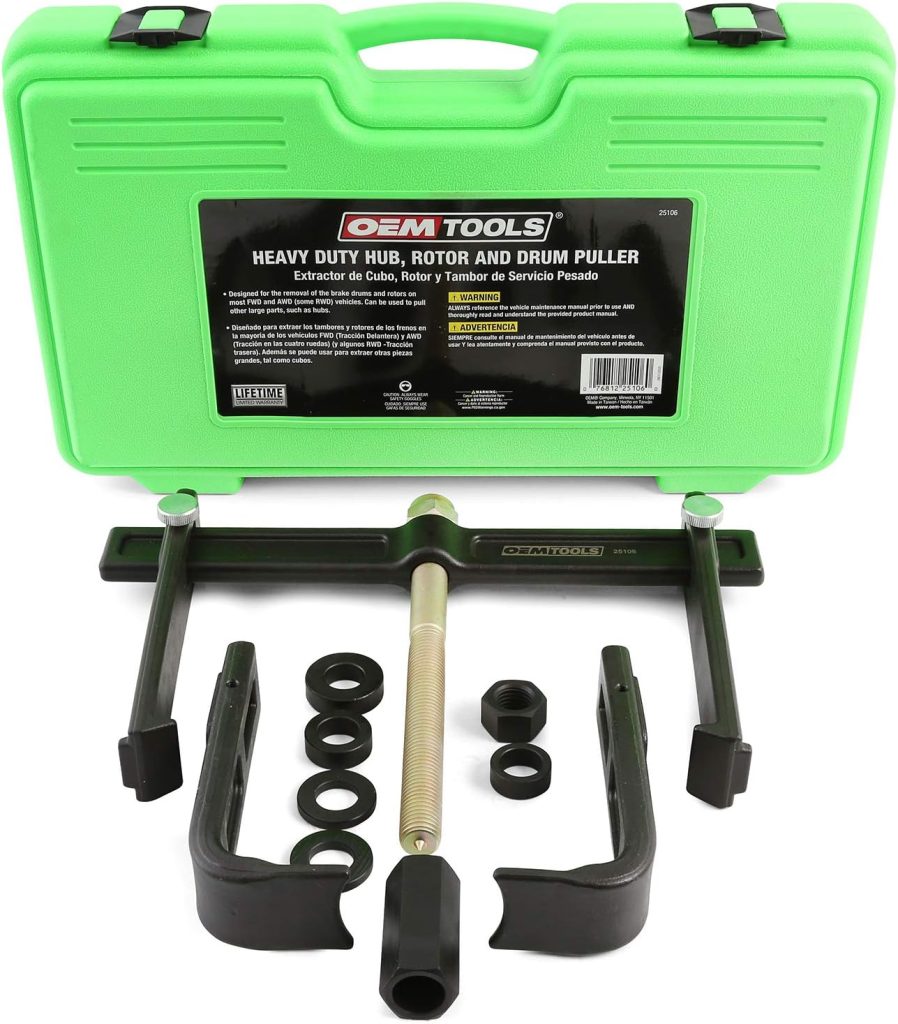 OEMTOOLS 25106 Brake Drum And Rotor Puller, Wheel Hub Tool, Use With Impact Wrench, Adaptors For Use With Most Common Hub Sizes, Brake Drum Tool