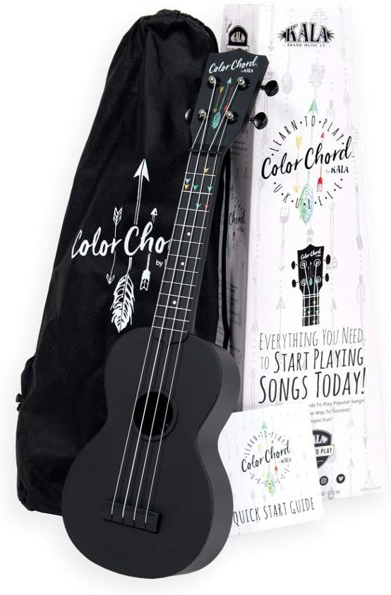 Official Kala Learn To Play Color Chord Ukulele Starter Kit for Beginners - includes a Color Chord Soprano Ukulele, logo tote bag, online lessons, tuner app, and booklet (KALA-LTP-SCC)