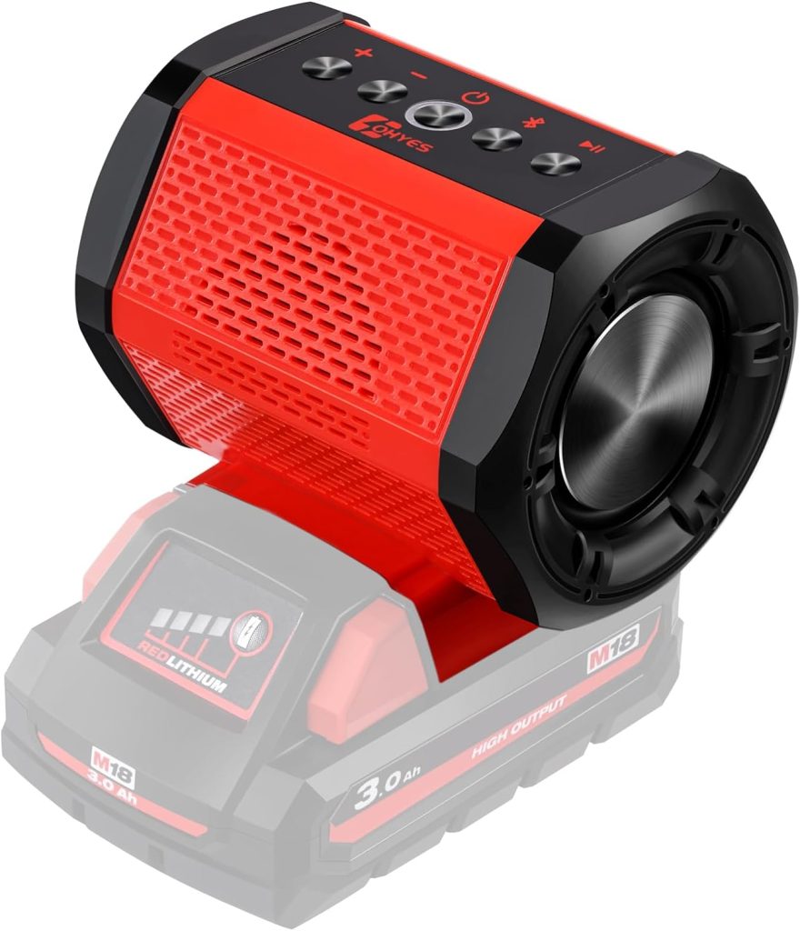 ohyes Bluetooth Speaker Compatible with Milwaukee M18 Battery Packs for Worksite, Camping and Parties (Battery not Included)